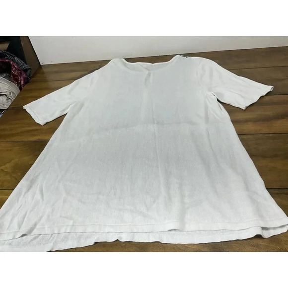 J Jill Sweater Tunic Top Sz XL Blue White Embroidered Linen Blend Lagenlook - Picture 9 of 9